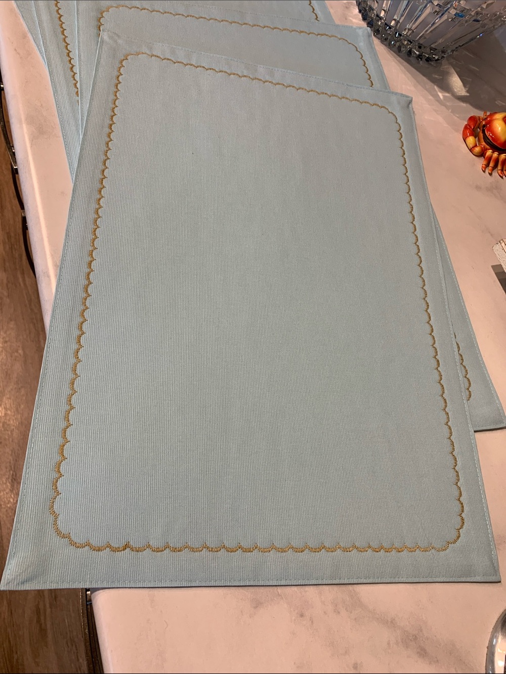 Vintage 1990’s Set of 4 Longaberger Aqua Gold Scallop Edging Placemats 18”x12.5”